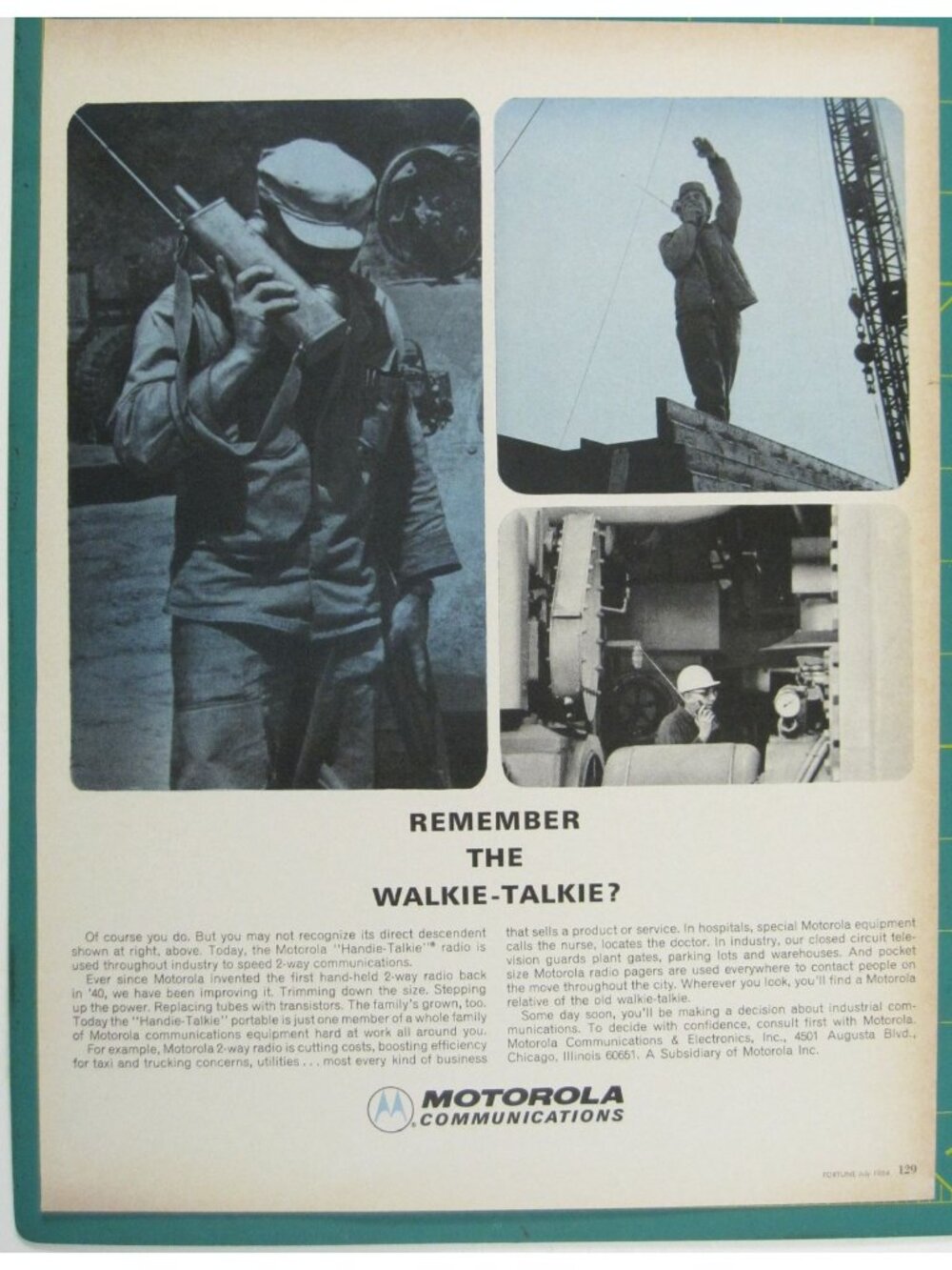 Print Ad Motorola Walkie-Talkie 1964 Industrial Technology Radio Vintage